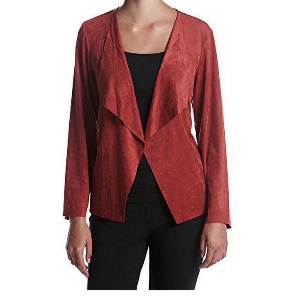 Alfred Dunner burnt red faux suede open blazer, women’s 12